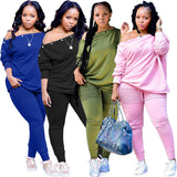 Plus Size Fall Winter Long-Sleeved Trousers Solid Color Special Casual Women Suit Clothes