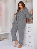 Plus Size Summer Pajamas Women Black White Plaid Homewear Women Long Sleeve Trousers Suit