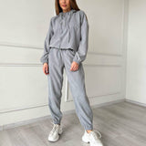 Corduroy Suit Women Sports Casual Autumn Winter Zipper Hooded Sweatshirt Sweatpants Two Piece Set Women