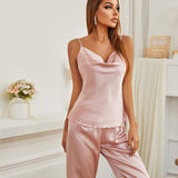 Spring Autumn Loose Silk Sleeveless Clothes Home Suspenders Trousers Two Piece Set Light Comfortable Women