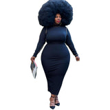 Plus Size Tight Sexy Solid Color Rib Fabric Long  Women Dress