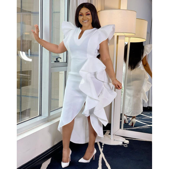 plus Size Women Clothes Solid Color plus Size Slit Irregular Asymmetric Banquet Dress