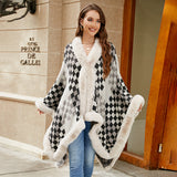 Women Fur Collar Shawl Autumn Winter Thickened Warm Knitted Cape