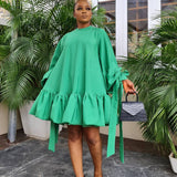 Autumn  Loose Solid Color Puff Sleeve  Plus Size  Dress