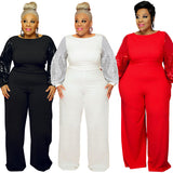 Plus Size Women Clothes Winter New Sequin Sleeve round Neck Jumpsuit  New