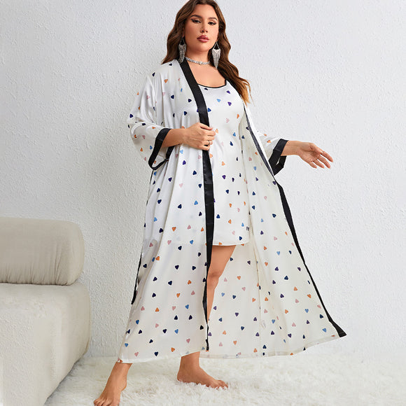Plus Size Cartoon Sling Nightgown Suit Women Casual Homewear Spring Autumn Lace up Nightgown