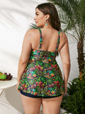 Plus Size Floral Split  Swimsuit Female Tied Swimsuit
