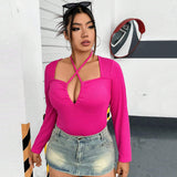 Women Clothing Autumn Winter Sexy Hollow Out Cutout Out Halter Slim Fit Long Sleeved T Shirt Top