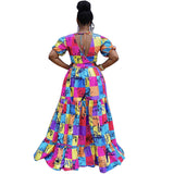 Plus Size Women Clothing Two-Piece Suit Wrapped Chest Vest  Swing Skirt