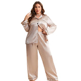 Plus Size Pajamas Silk Ice Silk Thin Long Sleeved Trousers Cardigan Artificial Silk Sexy Home Wear Suit