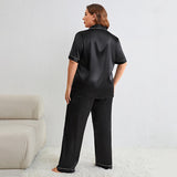 Plus Size Summer Artificial Silk Pajamas Casual Shirt Pajamas Suit Sexy Comfortable Ladies Homewear
