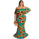 Plus Size Women Clothes Summer Sunflowers Leaf Printed Sexy Tight Dress