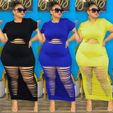 Plus Size Sexy Holes Solid Color Nightclub Dress