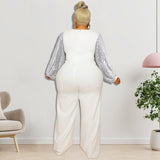 Plus Size Women Clothes Winter New Sequin Sleeve round Neck Jumpsuit  New
