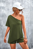 Women Clothing Summer Sexy Oblique Shoulder Irregular Asymmetric Shorts Suit