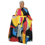 Plus Size Women Clothing  Printed Loose  Dress One Shoulder Strap Sexy Large Swing Dress