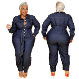 Plus Size New Fall Winter Slim V-neck Casual  Women Clothing Denim Jumpsuit