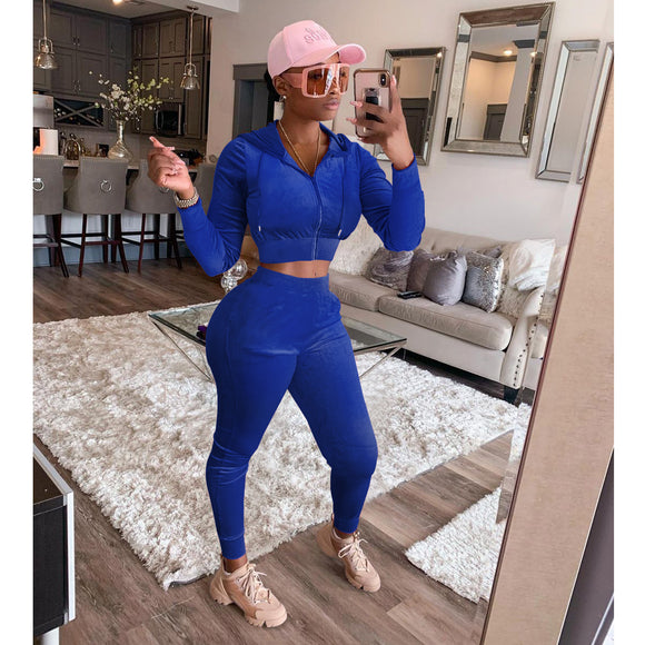 Women Clothing Korean Velvet Hoodie Two-Piece Set Women