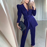 Solid Colors Casual Commute Blazers Pencil Pants Suit Fashion High Waist Pants Set Slim Two Piece Set Office Blazer Suit Women|Pant Suits|