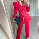 Solid Colors Casual Commute Blazers Pencil Pants Suit Fashion High Waist Pants Set Slim Two Piece Set Office Blazer Suit Women|Pant Suits|