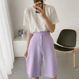 Summer Office Lady Blazer Suit Two Piece Set 2021 Women Single Breasted Casual Commute Blazer High Waist Wide Leg Shorts Suits|Pant Suits|