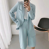 Summer Office Lady Blazer Suit Two Piece Set 2021 Women Single Breasted Casual Commute Blazer High Waist Wide Leg Shorts Suits|Pant Suits|