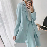 Summer Office Lady Blazer Suit Two Piece Set 2021 Women Single Breasted Casual Commute Blazer High Waist Wide Leg Shorts Suits|Pant Suits|