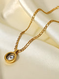 New stainless steel jewelry cubic zirconia oval pendant necklace