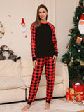 New Christmas solid color plaid print parent-child home wear pajamas set