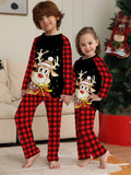 Kid’s Long Sleeves Classic Plaid Print Holiday Reindeer Holiday Fitted Two Piece Pajamas