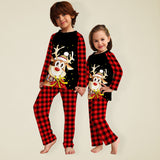 Kid’s Long Sleeves Classic Plaid Print Holiday Reindeer Holiday Fitted Two Piece Pajamas