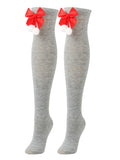 New bow Christmas socks ball socks over the knee socks women's long Christmas striped stockings