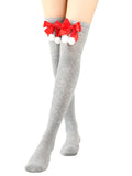 New bow Christmas socks ball socks over the knee socks women's long Christmas striped stockings