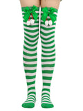 New bow Christmas socks ball socks over the knee socks women's long Christmas striped stockings