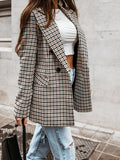 New coat button plaid printed small suit women's mid-length coat
