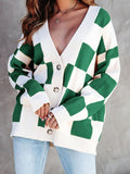 Women's Checkerboard Casual Loose Button Cardigan