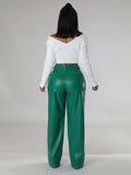 PU women's loose wide-leg pocket casual leather pants
